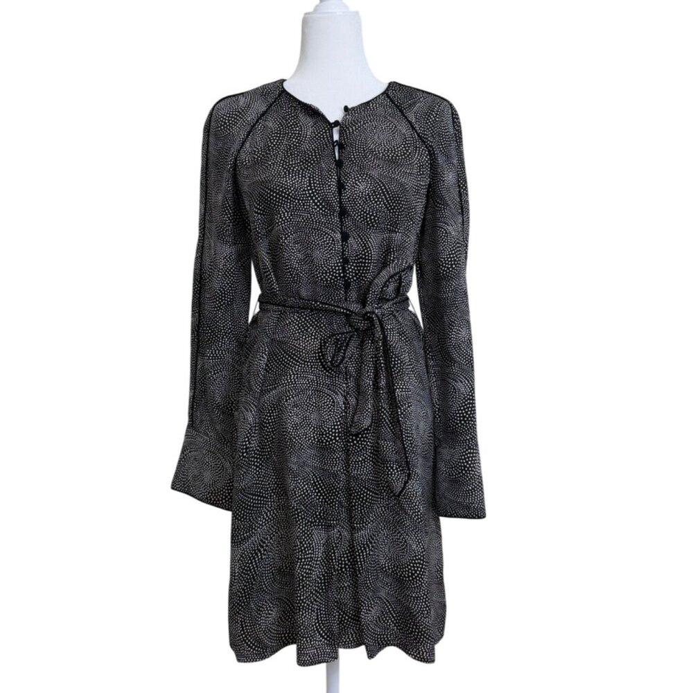 Equipment Femme Womens Size 4 Dress Long Sleeve with Belt Black White Polka Dot